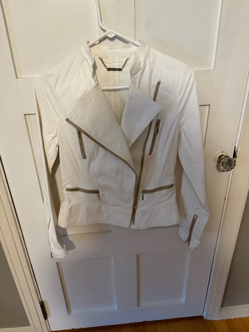 White House Black Market White Asymmetrical Zip Leather Moto Jacket
